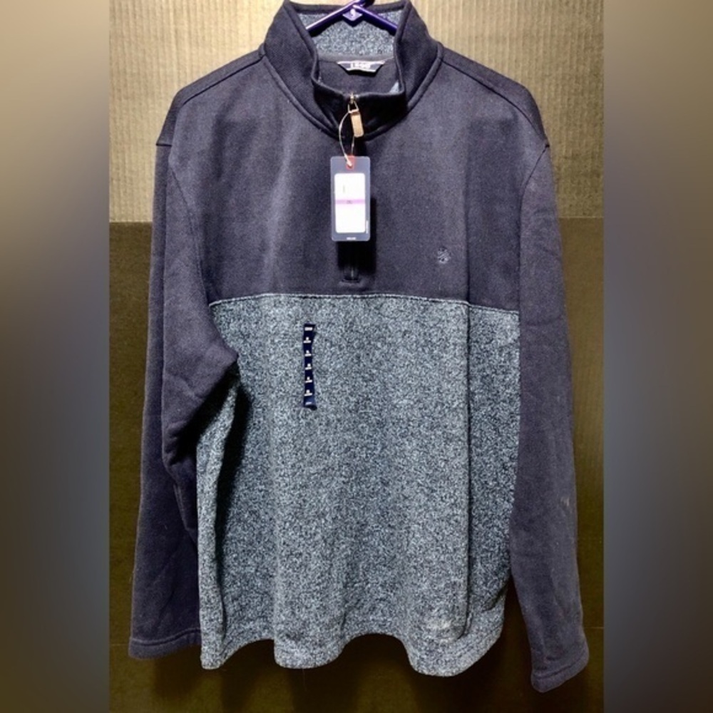 💘IZOD Peacoat Heather Fleece Pullover Sweater w/ zip neck